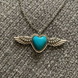 Silver Winged Heart Pendant Necklace